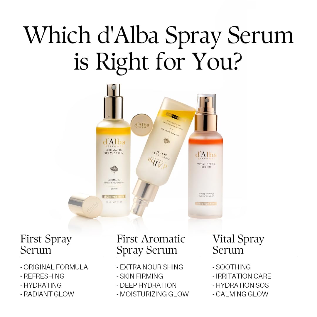 d'alba Piedmont Italian White Truffle First Spray Serum (3.38 fl oz) | Vegan Skin Care, Hydrating Face Moisturizer, Cakey Makeup Fix, Glow Serum for Radiant Skin, Non Comedogenic, Korean skincare