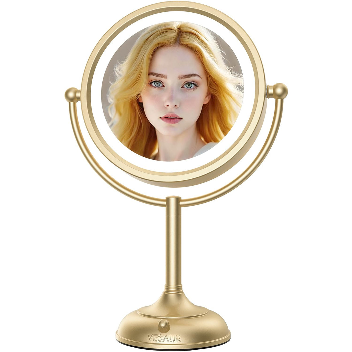 Professional 8.5" Large Lighted Makeup Mirror with Brighter Lights, 1X/10X True HD Magnifying Mirror with 3 Color Dimmable Lights, 90 Shadowless LEDs, 360°Swivel Seamless Vanity Mirror, Pearl Nickel