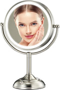 Professional 8.5" Large Lighted Makeup Mirror with Brighter Lights, 1X/10X True HD Magnifying Mirror with 3 Color Dimmable Lights, 90 Shadowless LEDs, 360°Swivel Seamless Vanity Mirror, Pearl Nickel
