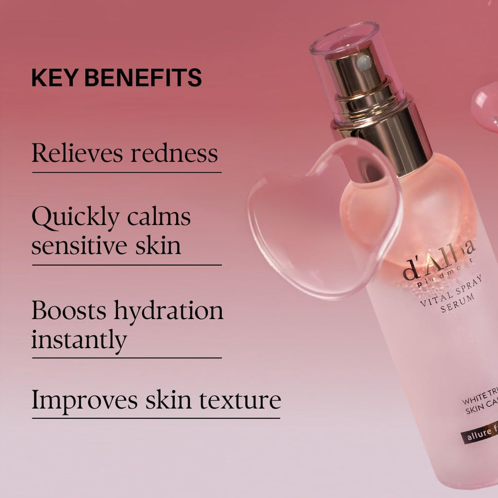 d'alba Piedmont Italian White Truffle First Spray Serum (3.38 fl oz) | Vegan Skin Care, Hydrating Face Moisturizer, Cakey Makeup Fix, Glow Serum for Radiant Skin, Non Comedogenic, Korean skincare