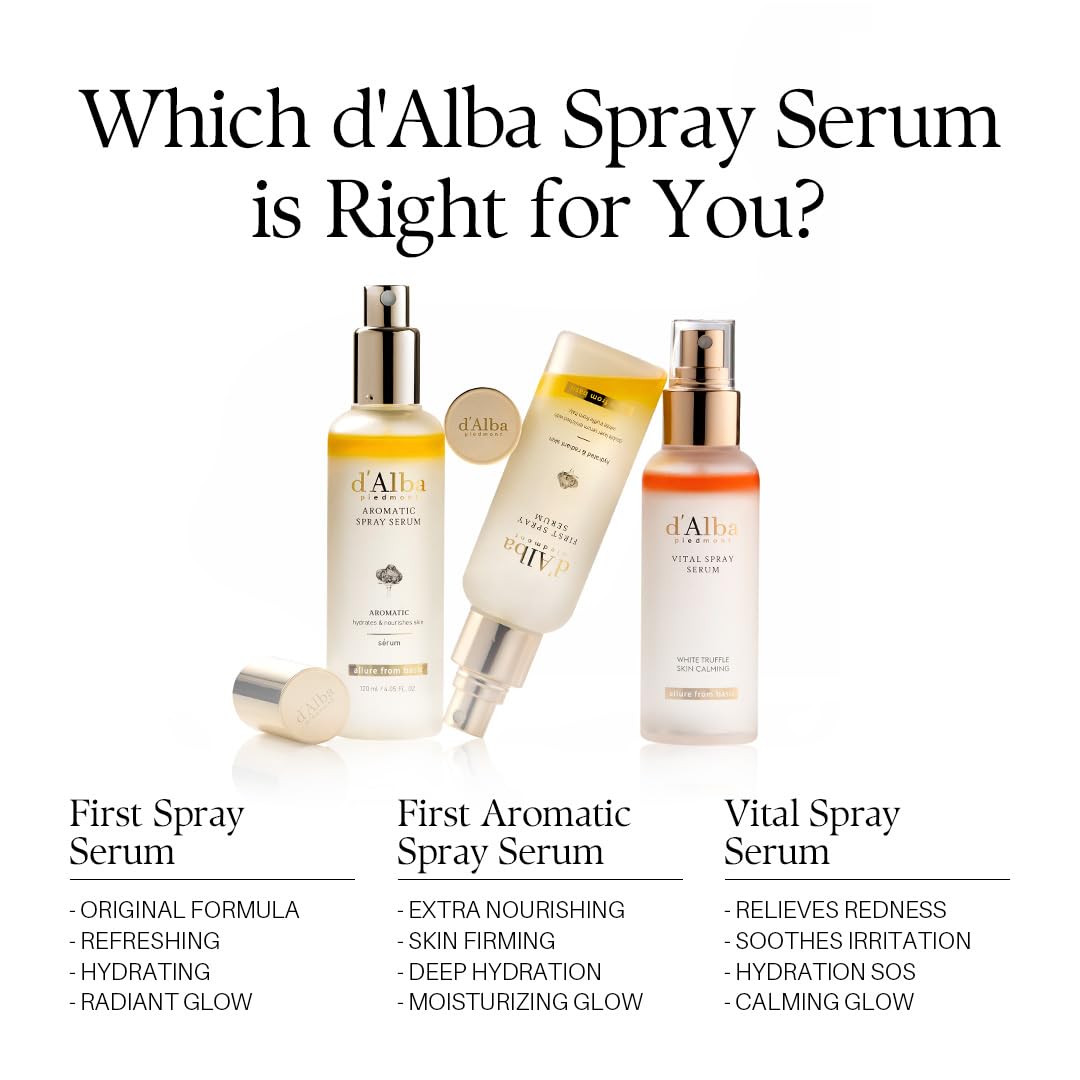 d'alba Piedmont Italian White Truffle First Spray Serum (3.38 fl oz) | Vegan Skin Care, Hydrating Face Moisturizer, Cakey Makeup Fix, Glow Serum for Radiant Skin, Non Comedogenic, Korean skincare