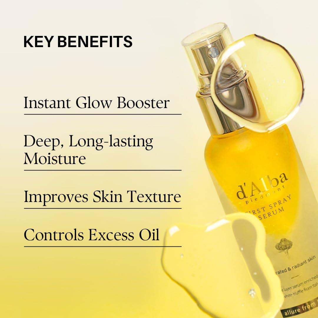 d'alba Piedmont Italian White Truffle First Spray Serum (3.38 fl oz) | Vegan Skin Care, Hydrating Face Moisturizer, Cakey Makeup Fix, Glow Serum for Radiant Skin, Non Comedogenic, Korean skincare