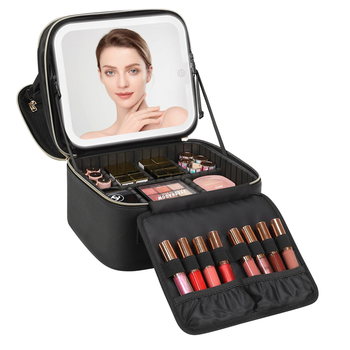 Relavel Large Makeup Case with LED Mirror, 16.2" Train Case with Dividers