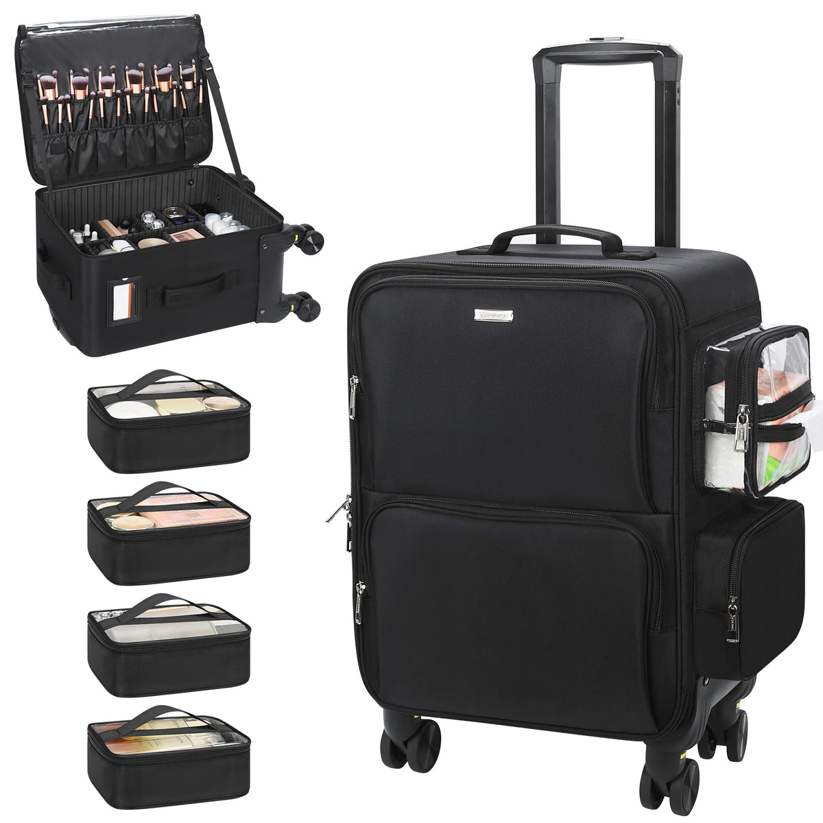 Relavel Makeup Backpack, Extra Large Makeup Bag with 5 Removable Pouches, Professional Makeup Artist Kit Travel Train Case Cosmetic Organizer Box for Nail Polish, Hair Tools, Barber Supplies, Black