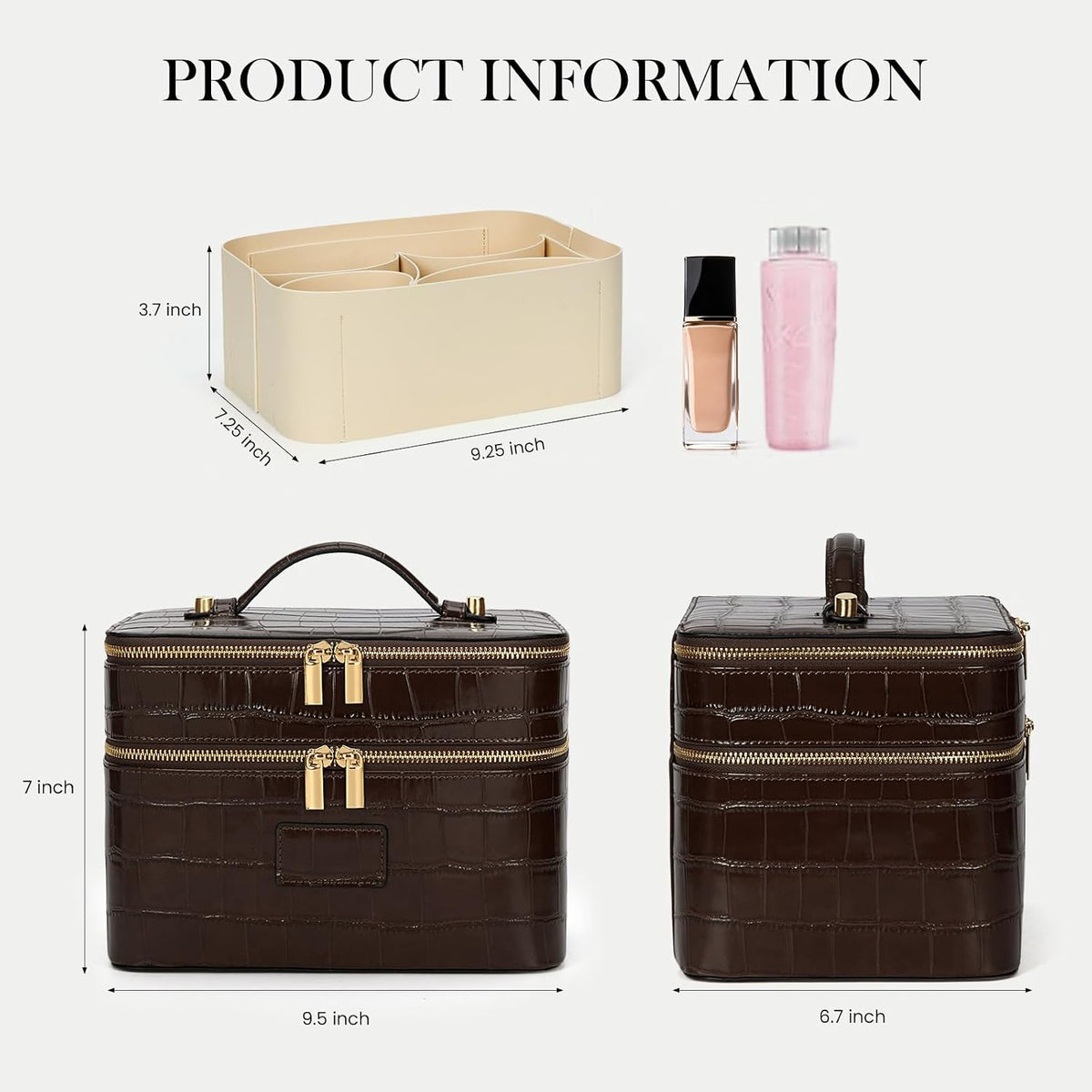 HiTotes Large Makeup Bag Crocodile Duo Vanity Case for Women Travel Toiletry Bag Leather Makeup Case Cosmetic Bag