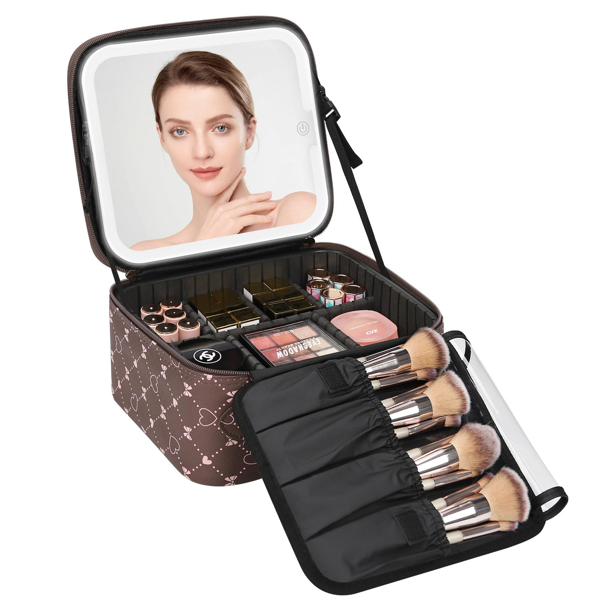 Relavel Large Makeup Case with LED Mirror, 16.2" Train Case with Dividers