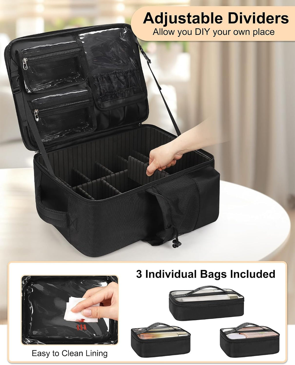 Relavel Makeup Backpack, Extra Large Makeup Bag with 5 Removable Pouches, Professional Makeup Artist Kit Travel Train Case Cosmetic Organizer Box for Nail Polish, Hair Tools, Barber Supplies, Black