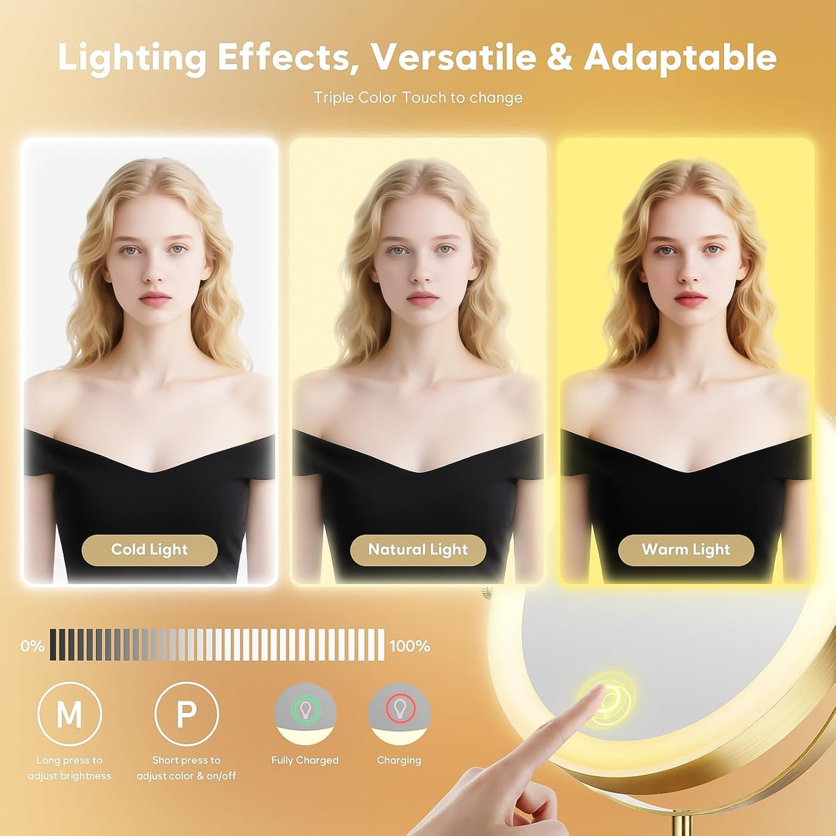 1X/30X Makeup Mirror with Lights, Height Adjustable Double Sided Vanity Mirror, 360° Rotation Cosmetic Mirror for Desk Bathroom, Ideal Gift for Women (Antique Bronze)