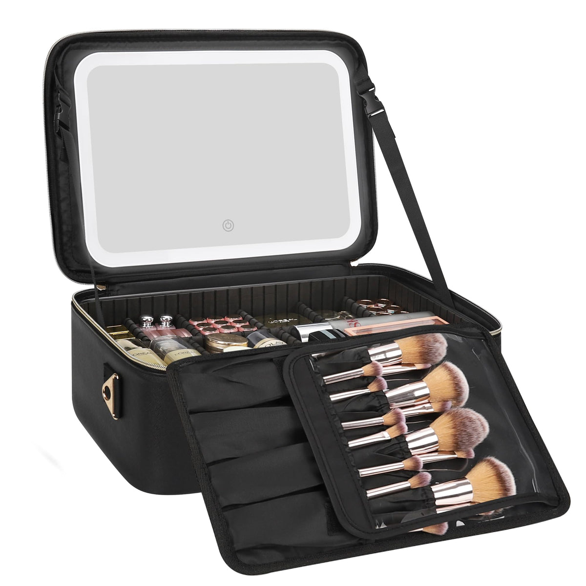 Relavel Large Makeup Case with LED Mirror, 16.2" Train Case with Dividers