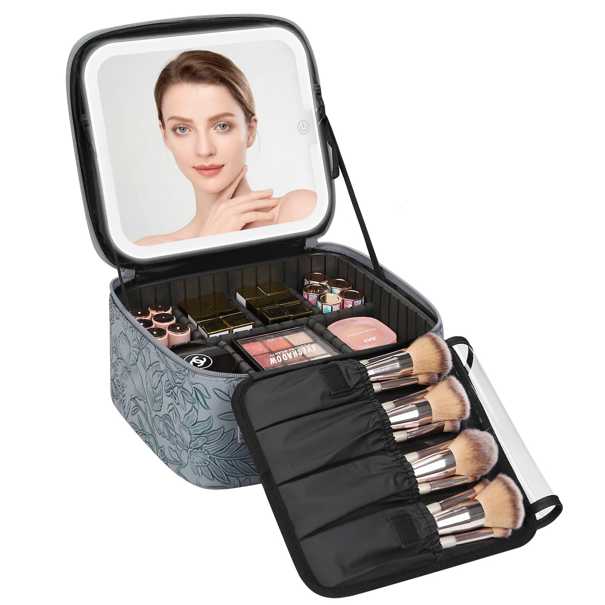 Relavel Large Makeup Case with LED Mirror, 16.2" Train Case with Dividers
