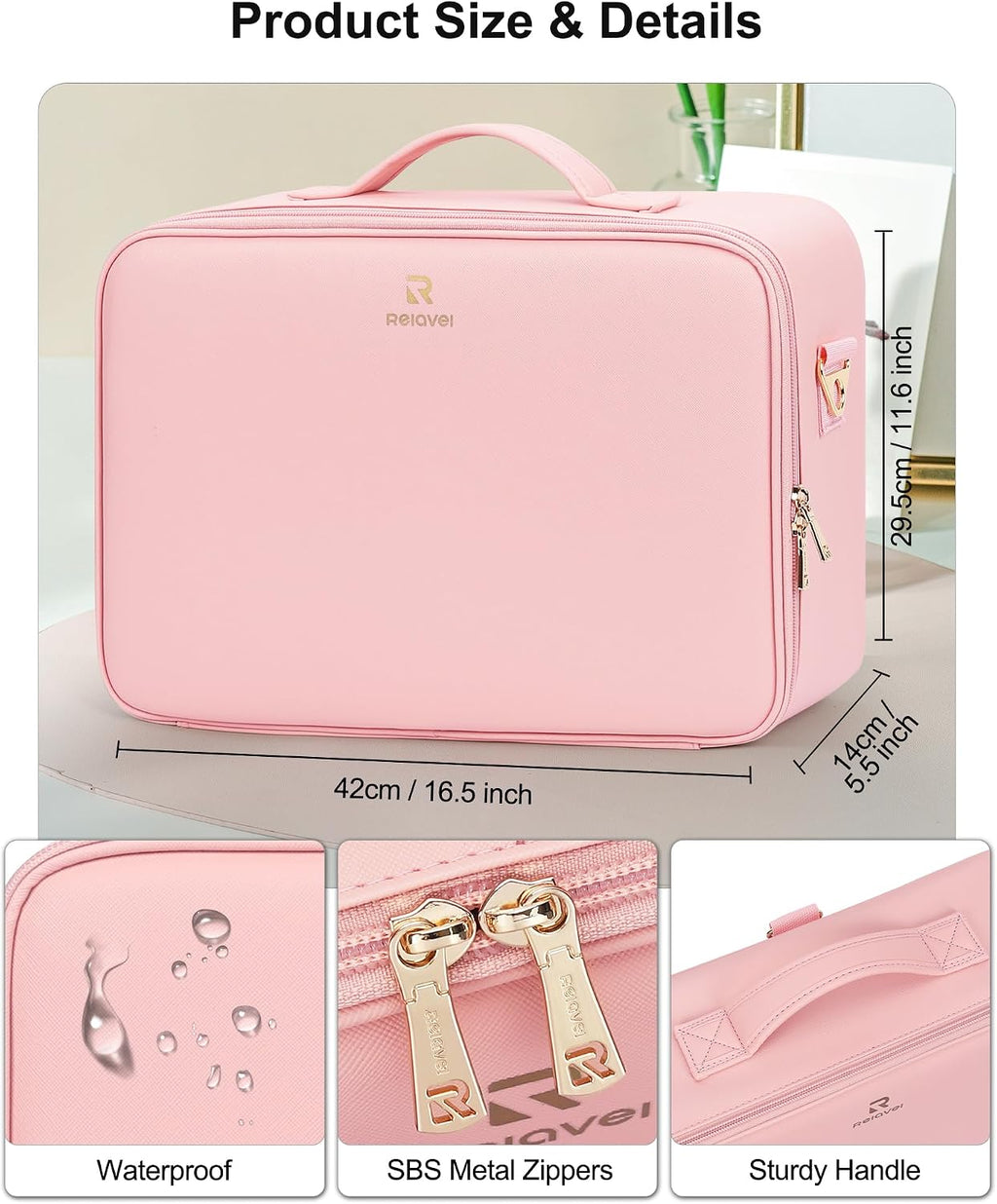 Relavel Large Makeup Case with LED Mirror, 16.2" Train Case with Dividers