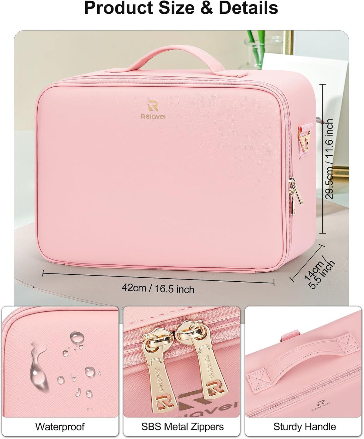 Relavel Large Makeup Case with LED Mirror, 16.2" Train Case with Dividers