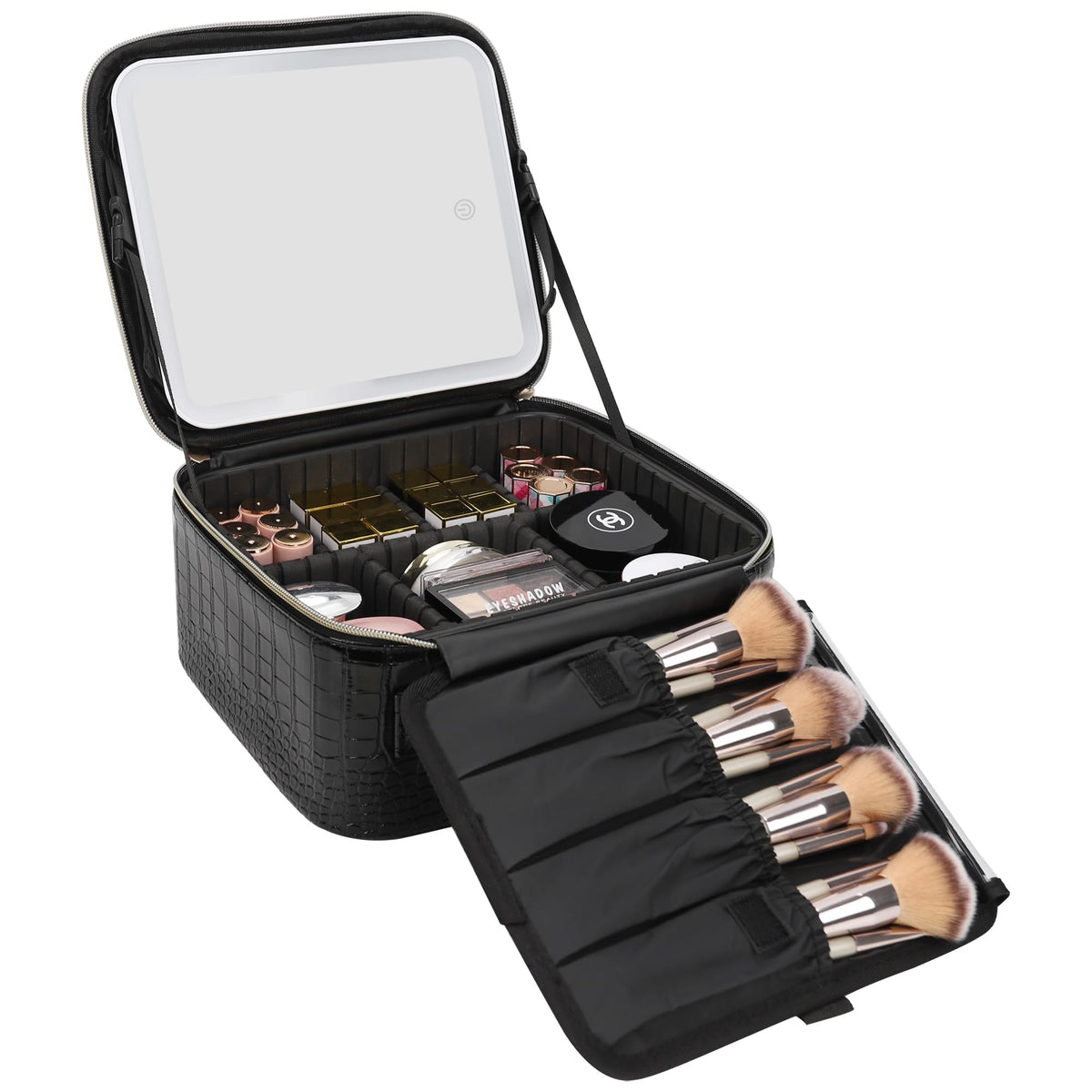 Relavel Large Makeup Case with LED Mirror, 16.2" Train Case with Dividers