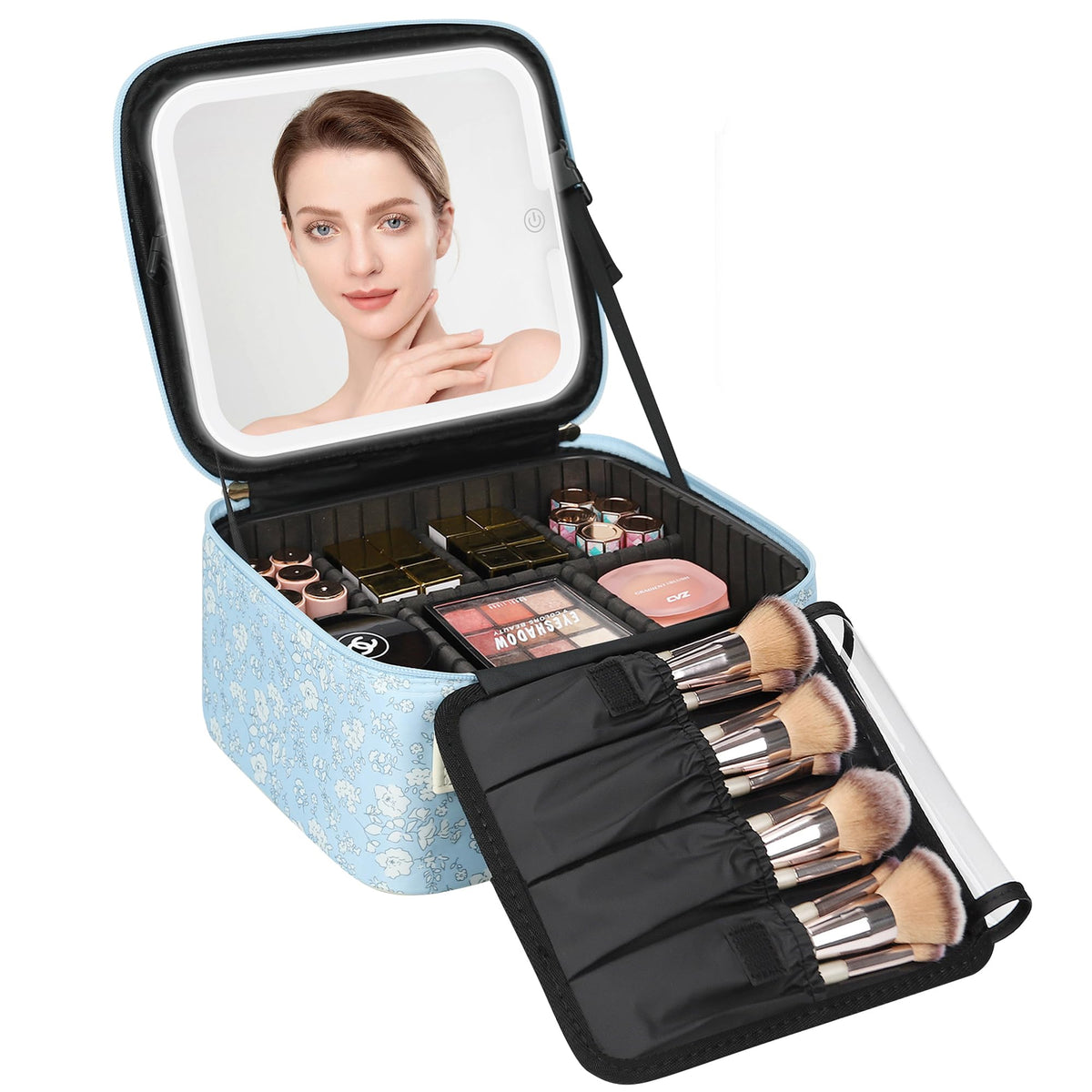 Relavel Large Makeup Case with LED Mirror, 16.2" Train Case with Dividers