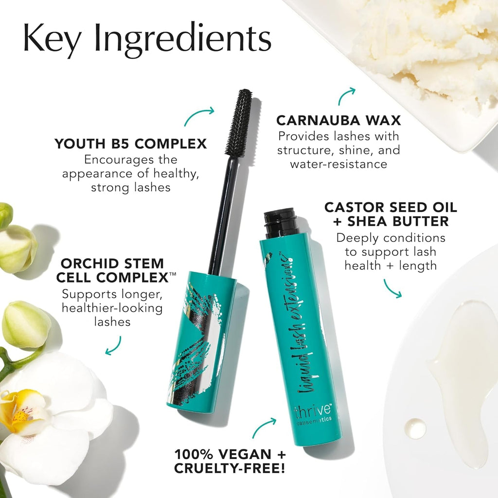 Thrive Causemetics Liquid Lash Extensions Mascara, Makeup Gift Set, Tubing Mascara Lengthening, Volumizing, Smudge Proof, No Clumping or Flaking, Cruelty Free, Brynn (Rich Black)