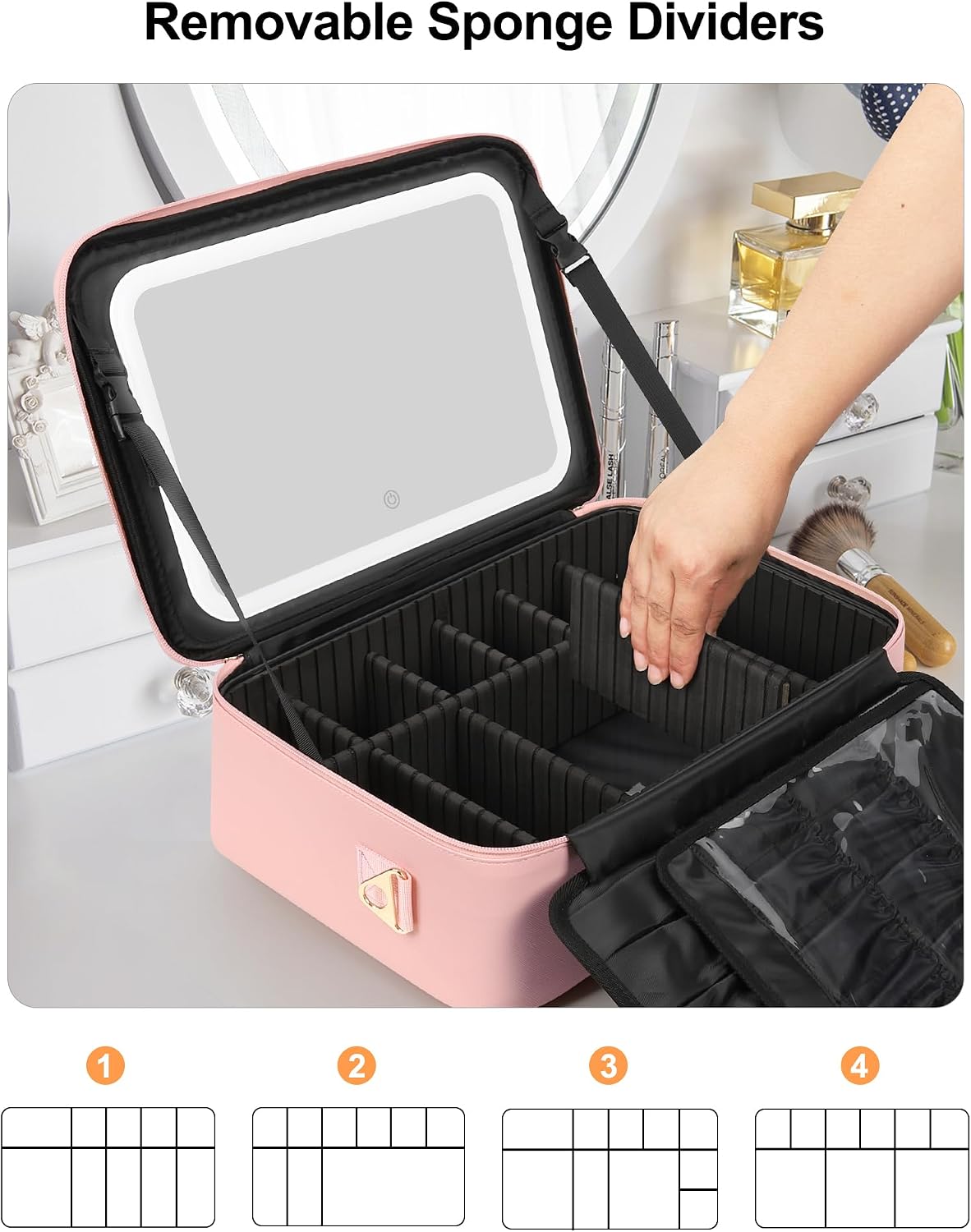 Relavel Large Makeup Case with LED Mirror, 16.2" Train Case with Dividers