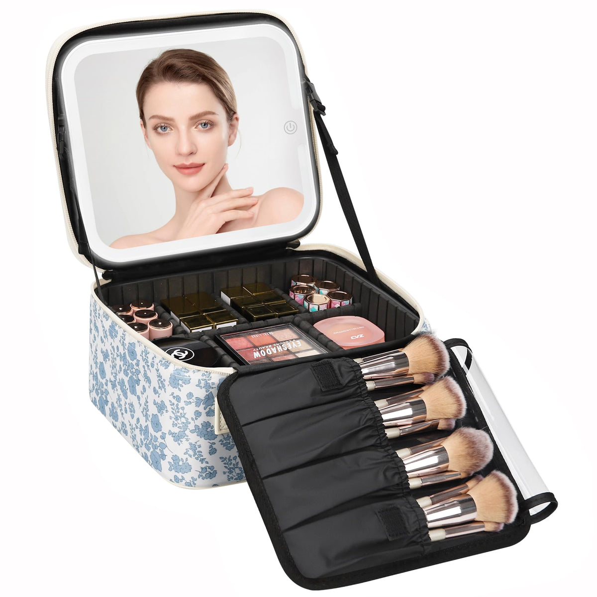 Relavel Large Makeup Case with LED Mirror, 16.2" Train Case with Dividers
