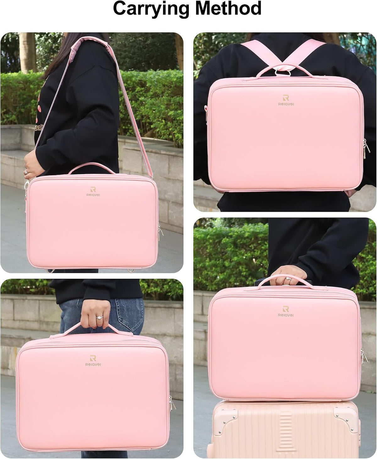 Relavel Large Makeup Case with LED Mirror, 16.2" Train Case with Dividers