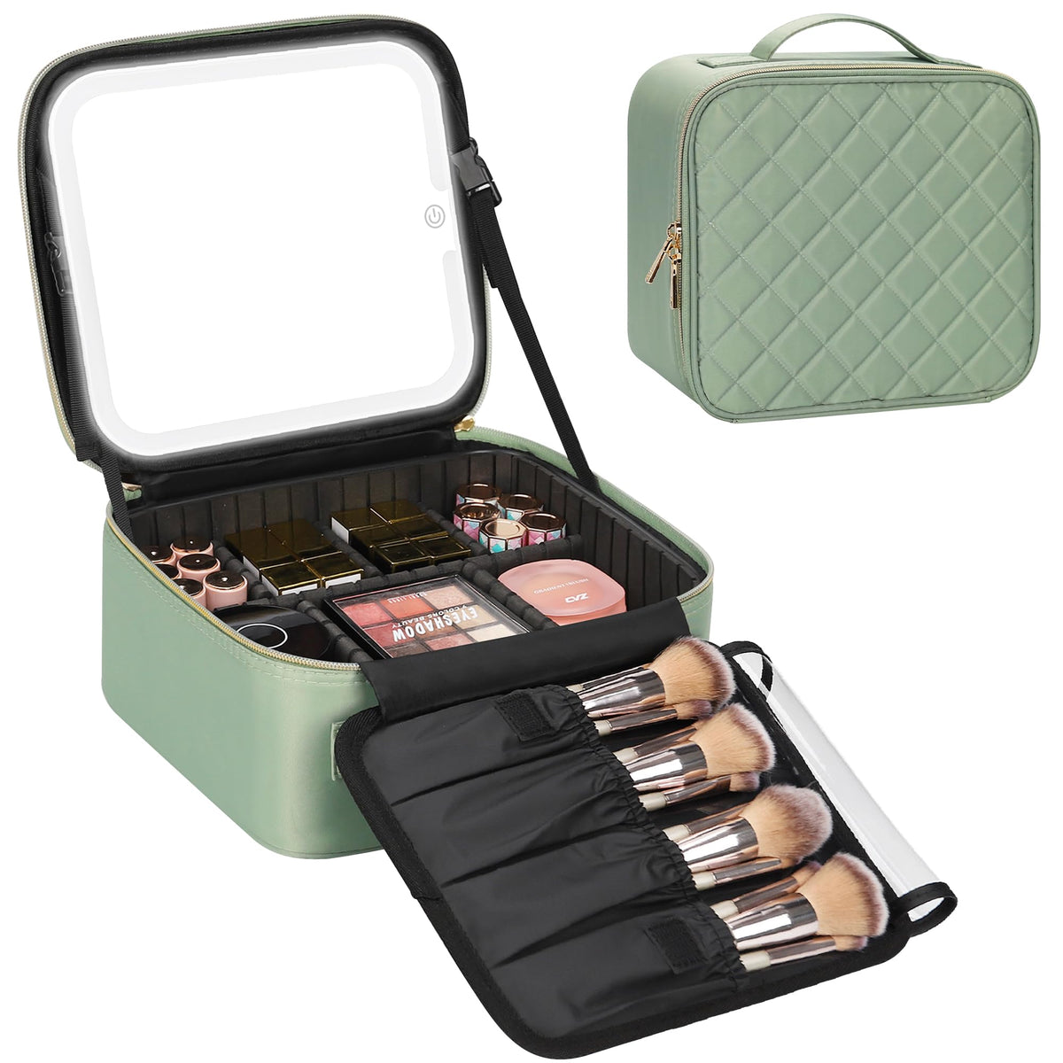 Relavel Large Makeup Case with LED Mirror, 16.2" Train Case with Dividers