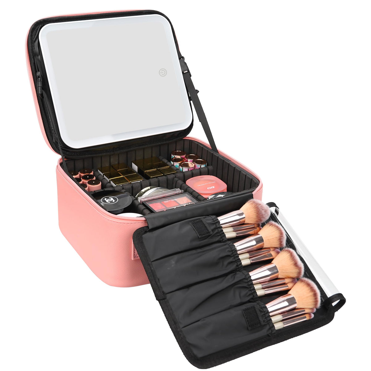 Relavel Large Makeup Case with LED Mirror, 16.2" Train Case with Dividers