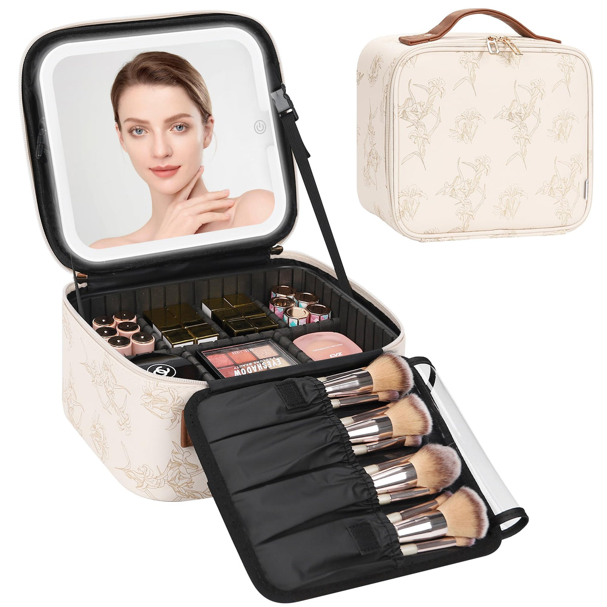 Relavel Large Makeup Case with LED Mirror, 16.2" Train Case with Dividers