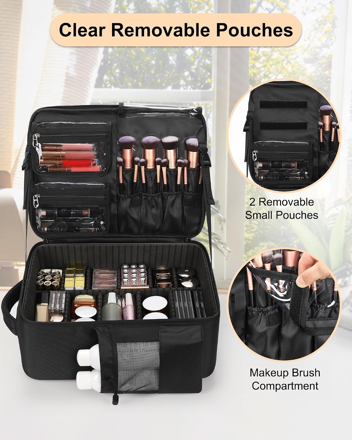 Relavel Makeup Backpack, Extra Large Makeup Bag with 5 Removable Pouches, Professional Makeup Artist Kit Travel Train Case Cosmetic Organizer Box for Nail Polish, Hair Tools, Barber Supplies, Black