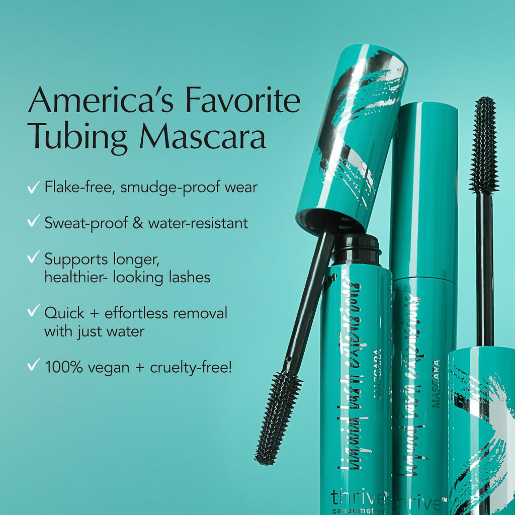 Thrive Causemetics Liquid Lash Extensions Mascara, Makeup Gift Set, Tubing Mascara Lengthening, Volumizing, Smudge Proof, No Clumping or Flaking, Cruelty Free, Brynn (Rich Black)
