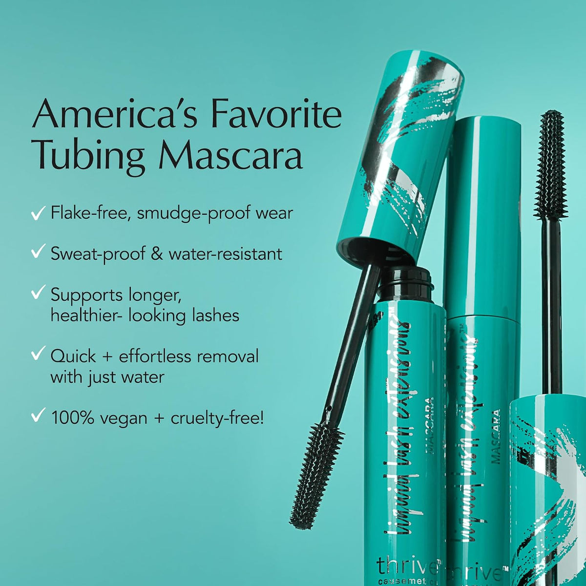 Thrive Causemetics Liquid Lash Extensions Mascara, Makeup Gift Set, Tubing Mascara Lengthening, Volumizing, Smudge Proof, No Clumping or Flaking, Cruelty Free, Brynn (Rich Black)