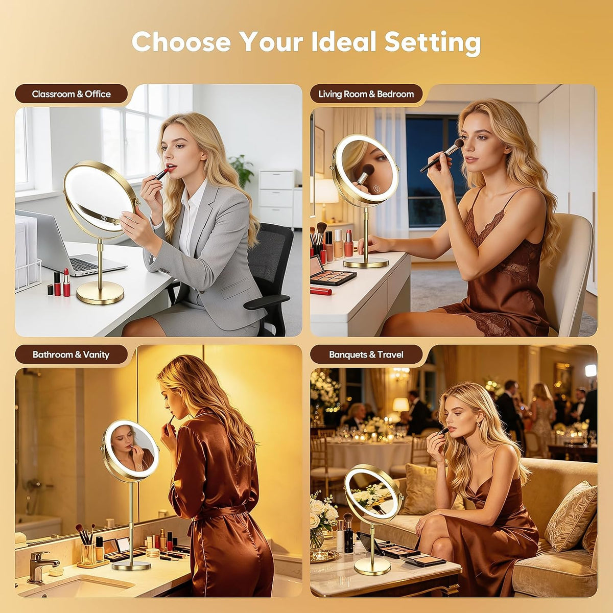 1X/30X Makeup Mirror with Lights, Height Adjustable Double Sided Vanity Mirror, 360° Rotation Cosmetic Mirror for Desk Bathroom, Ideal Gift for Women (Antique Bronze)