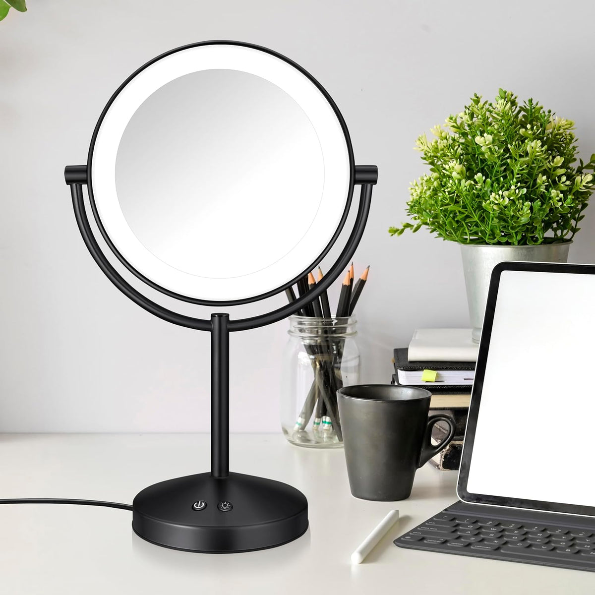 Conair LED Vanity Mirror, Double-Sided, 10x Maginification, Matte Black