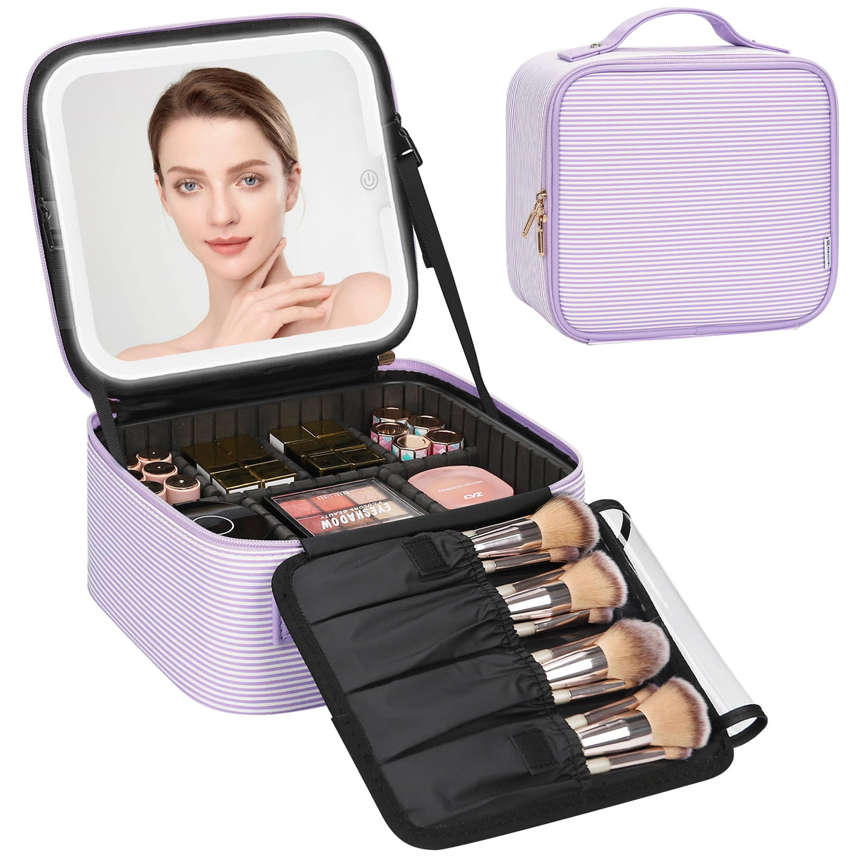 Relavel Large Makeup Case with LED Mirror, 16.2" Train Case with Dividers