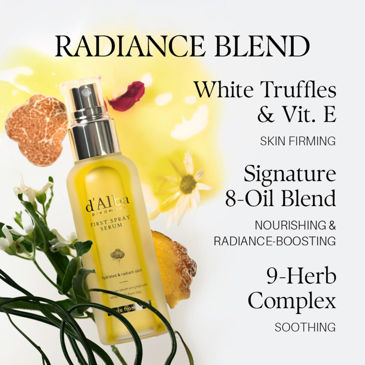 d'alba Piedmont Italian White Truffle First Spray Serum (3.38 fl oz) | Vegan Skin Care, Hydrating Face Moisturizer, Cakey Makeup Fix, Glow Serum for Radiant Skin, Non Comedogenic, Korean skincare